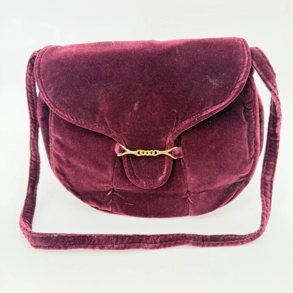 Carpetbags of American Velvet Shoulder‎ Bag Burgundy Evening Boho Gold Accent